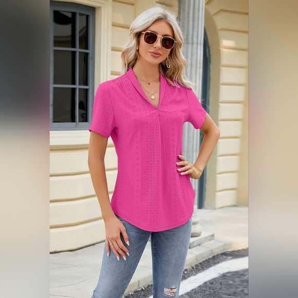 Eyelet Short Sleeve Blouse - Picture 5 of 6